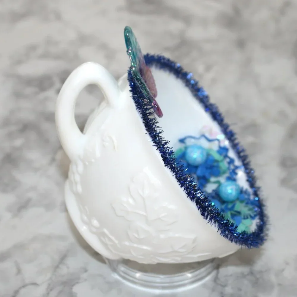 HAND CRAFTED Unicorn Spring Decor Ornament Upcycled Cup Fantasy Turquoise Blue
